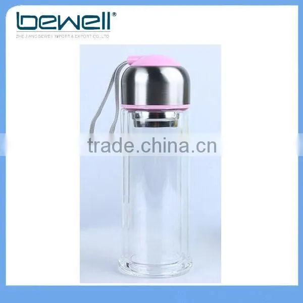 Double wall easy to carry fashion glass bottle