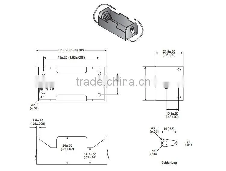Battery holder / 1 C Battery Holder with SolderTabs / BH211D battery holder