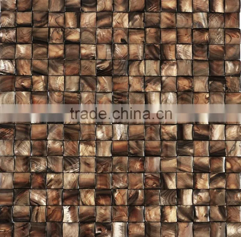 Wave colored Brown River shell mosaic tile,seamless on mesh