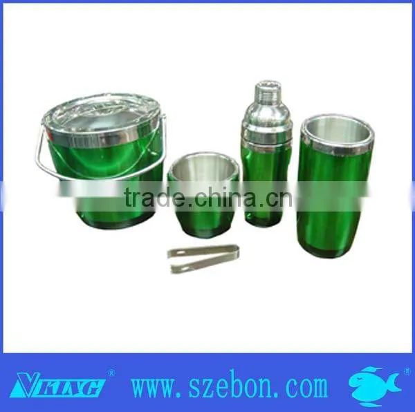 Hot sale stainless steel ice bucket with black PU leather bar tools