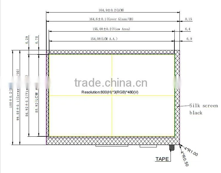 TFT LCD 7"inch touch screen resolution 800*480 for bluetooth car gps navigator