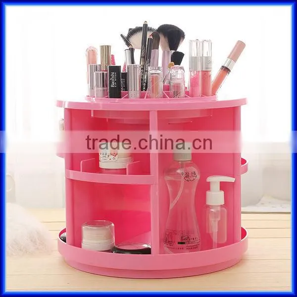 Hot sell pink rotating acrylic cosmetic organizer, custom plastic storage cosmetic organizer
