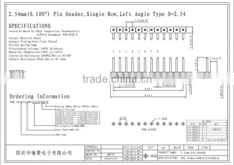 2.54mm Pitch Double Row Right Angle Pin Header Connector