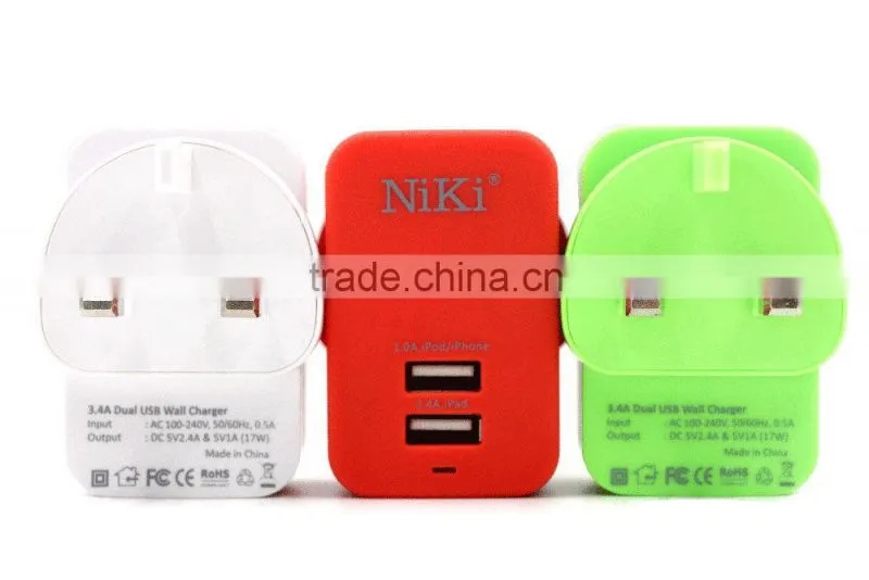 UL Certified Quick Charge 2.0 Dual USB Wall Charger 5V 3.4A Home Charger