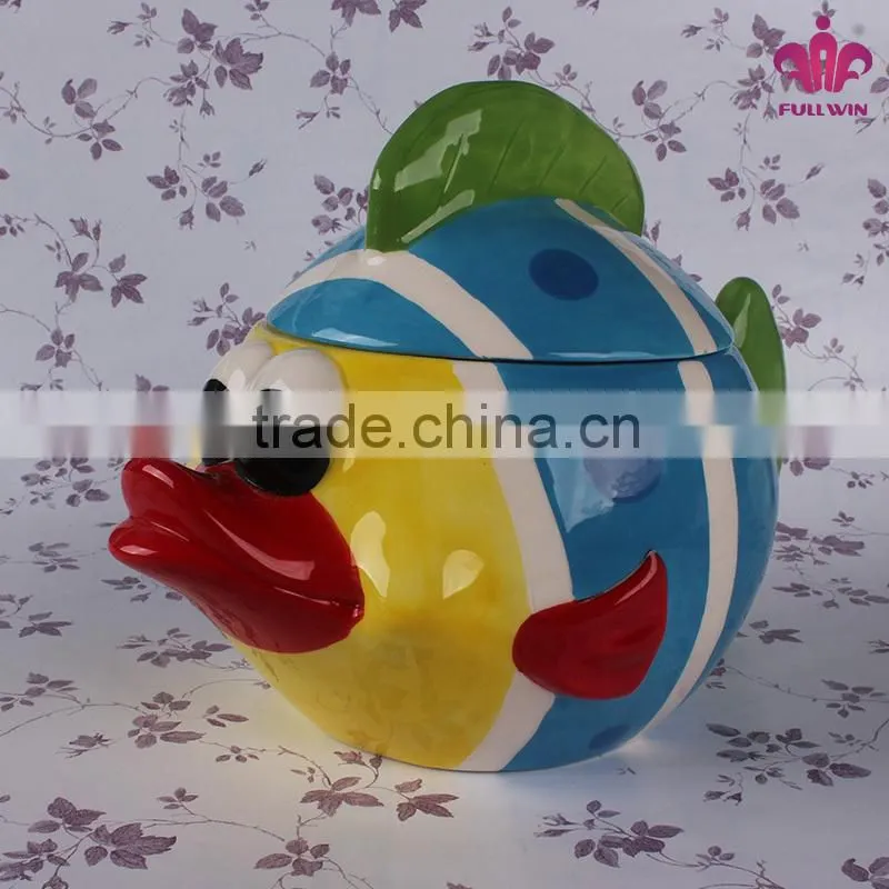 Promotional ceramic storage jar canister with fish shape
