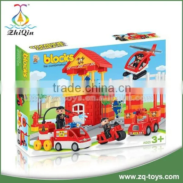 Plastic cube building block fire fighting toys set