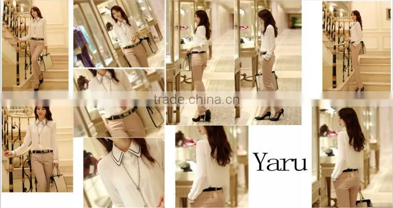 Korea latest polo design checker women blouse tops with doll collar