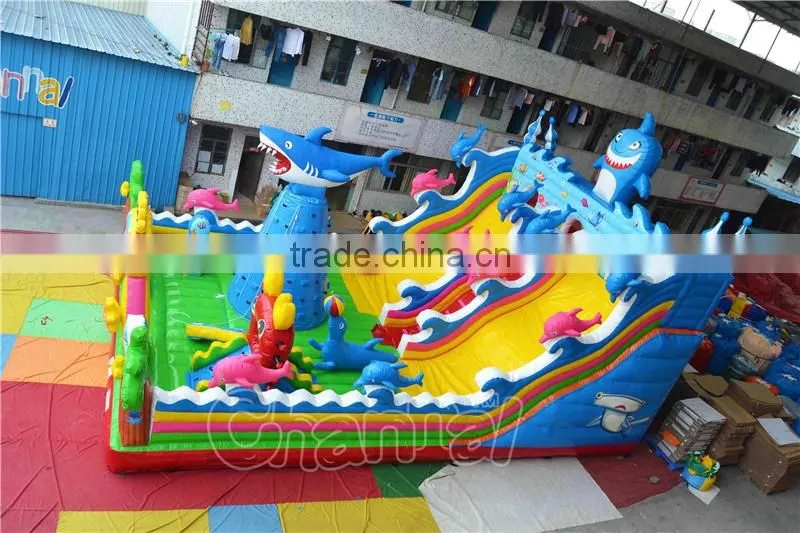 giant funny inflatable shark fun city, seaworld inflatable fun city park for kids