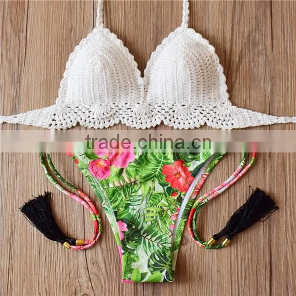 hand knitted lady bikini 2016 hot selling handmade knit swimsuit