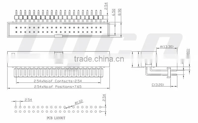 Box Header 2.54mm Right Angle DIP Type