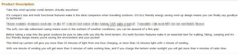 Solar Hand Crank Radio Lantern with Power Output