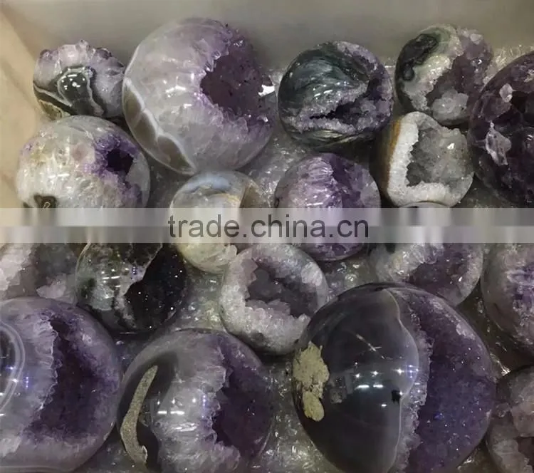 Natural Rock Amethyst Geode Uruguay Sphere Smile Crystal Ball On Sale