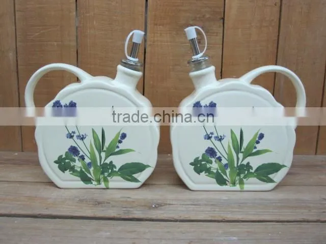 Elegant Flower Decal Ceramic Oil and Vinegar Bottles Set for Kitchen