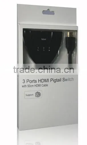 Protech https 3 ports hdmi switch 3x1 pigtail type with 3D Support 1080P V1.3 pa systems