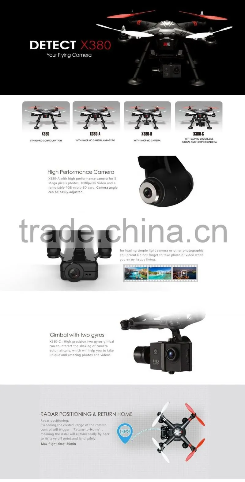X380 professional drones with hd camera and gps