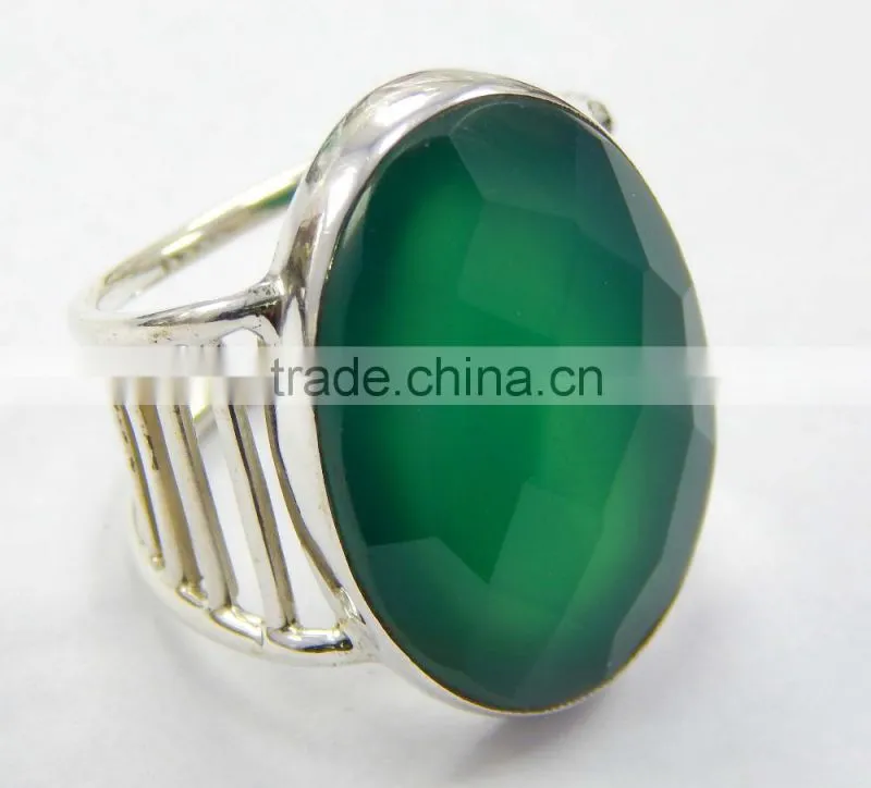 Natural green onyx ring 92.5 sterling silver jewellery