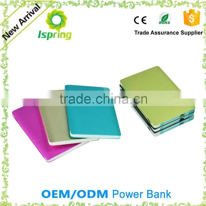 Metal slim credit card 2500 mah power bank with build in cable