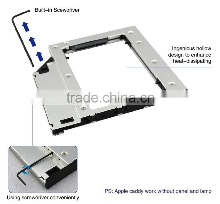 small remote control case SATA to SATA 2nd HDD HD HARD DRIVE Caddy for macbook CD/DVD-ROM Bay caddy with screwdriver