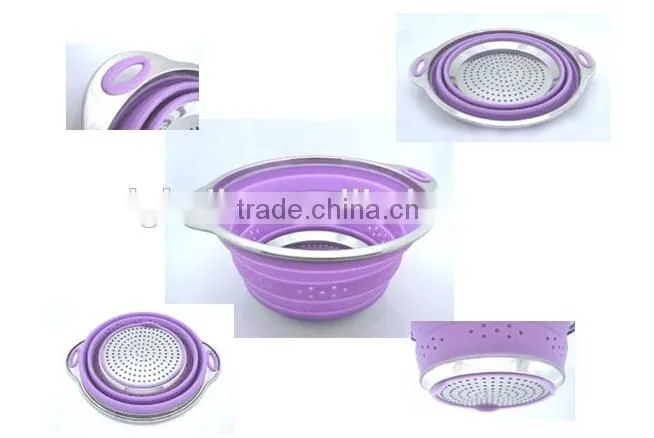 Collapsible Silicone Colander with Stainless Steel Rim, Green