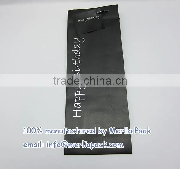 Black Wine Bag Euro Hook Paper Bag With Swing Tag Loop Handles