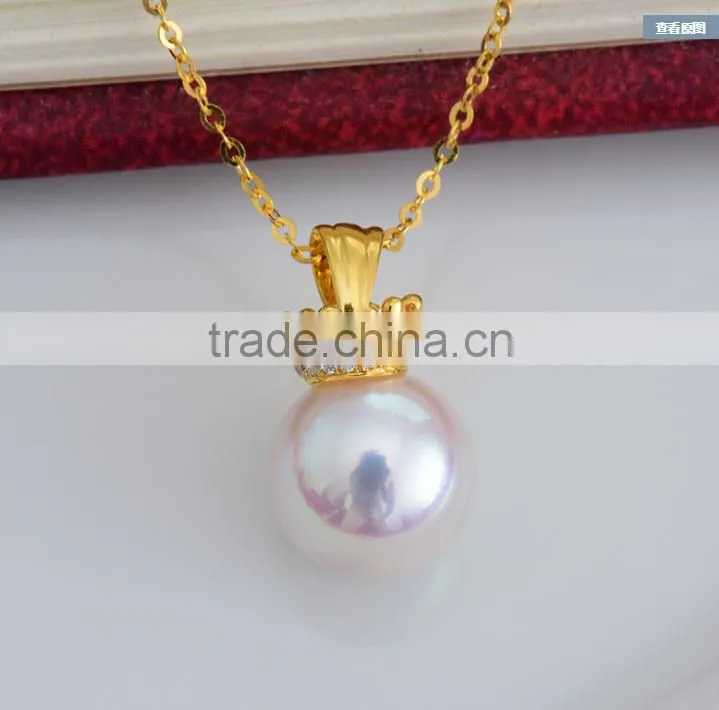 8-8.5mm AAA crown shaped pure natural pearl pendant, 18K gold pearl pendant, Akoya pearl pendant