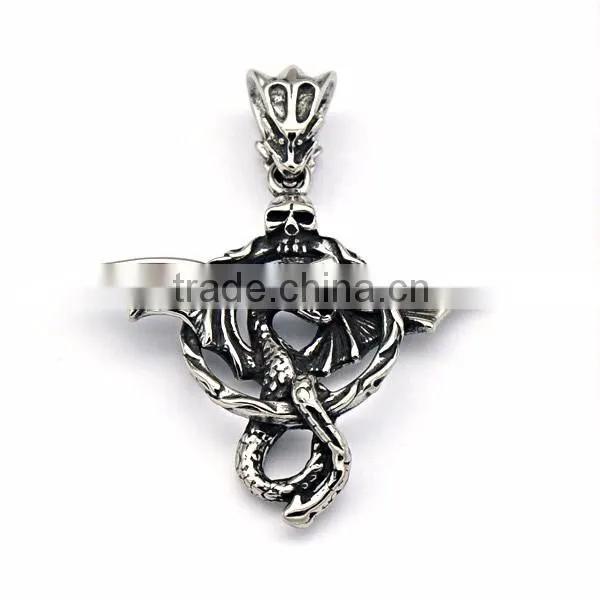 Personality Mens Silver Casting Stainless Steel Factory Punk Snake Pendants Skull Charm