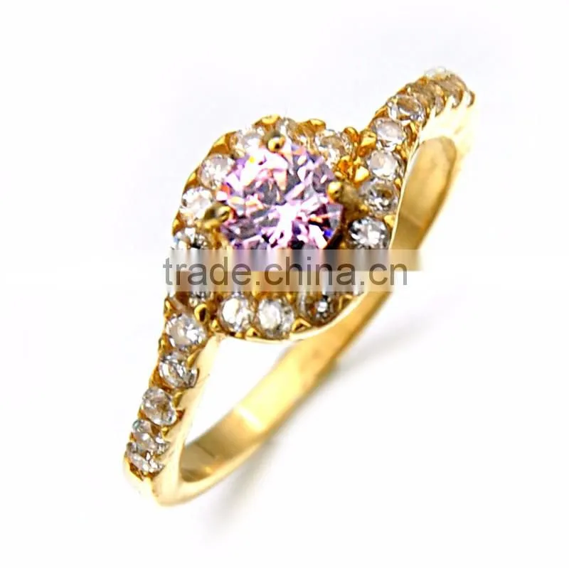 Popular 2017 Women Dubai Gold Jewelry Shiny Stainless Steel Zircon Ring Jewelry