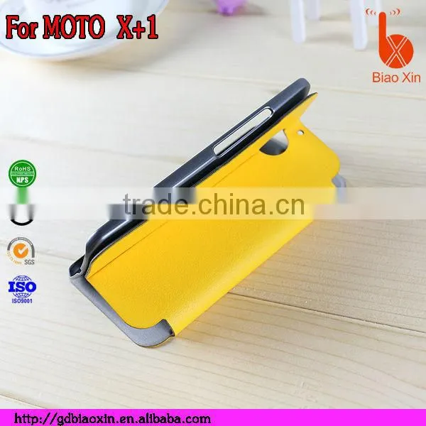 Yellow Hot pressing Leather wallet slot style moile phone case cover for motorola x