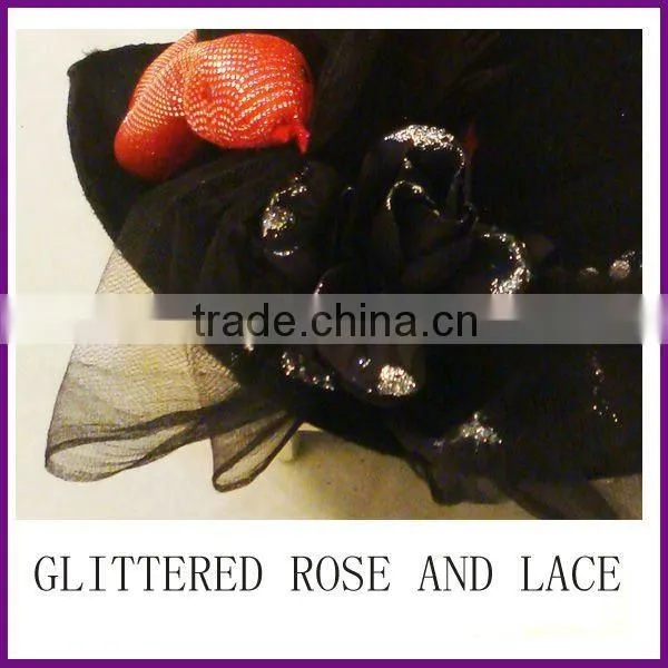 Fashion and Magic black top hat with glittered rose and snake