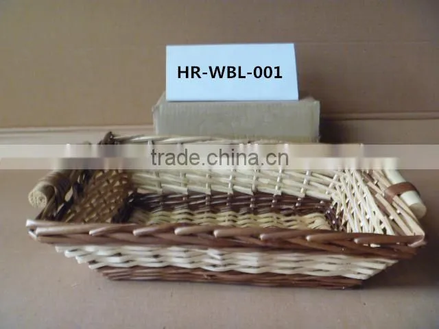 handmade willow handled fruit basket with round or rectangular shape