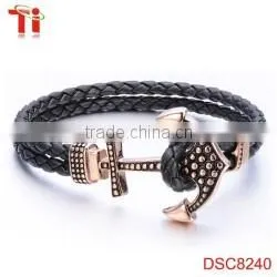 anchor bracelet genuine leather bracelet x power bracelet with black zircon stone
