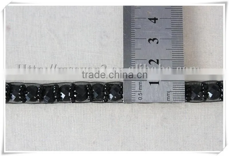 Handmade Black organza Beaded Trim decorative beaded trimming for garments/bags/dress