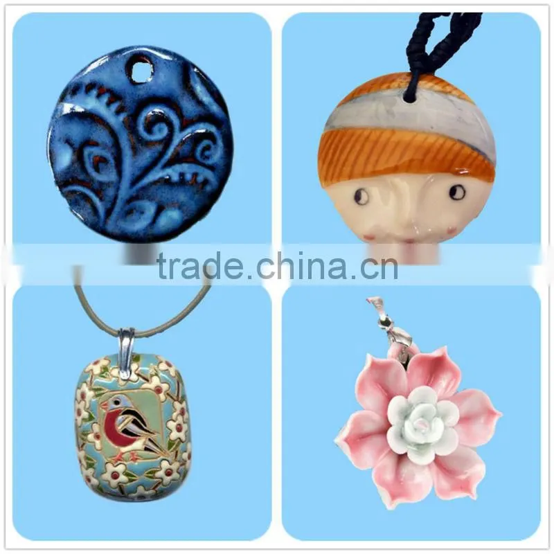 New Oblong Plum Flower Branch Ceramic Pendant Choker Necklace