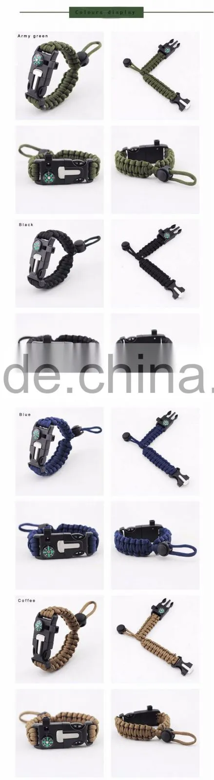 Paracord Survival Bracelet with a 350LB Parachute Cord, Fire Starter, Embedded Compass, Flint, Emergency Knife & Whistle
