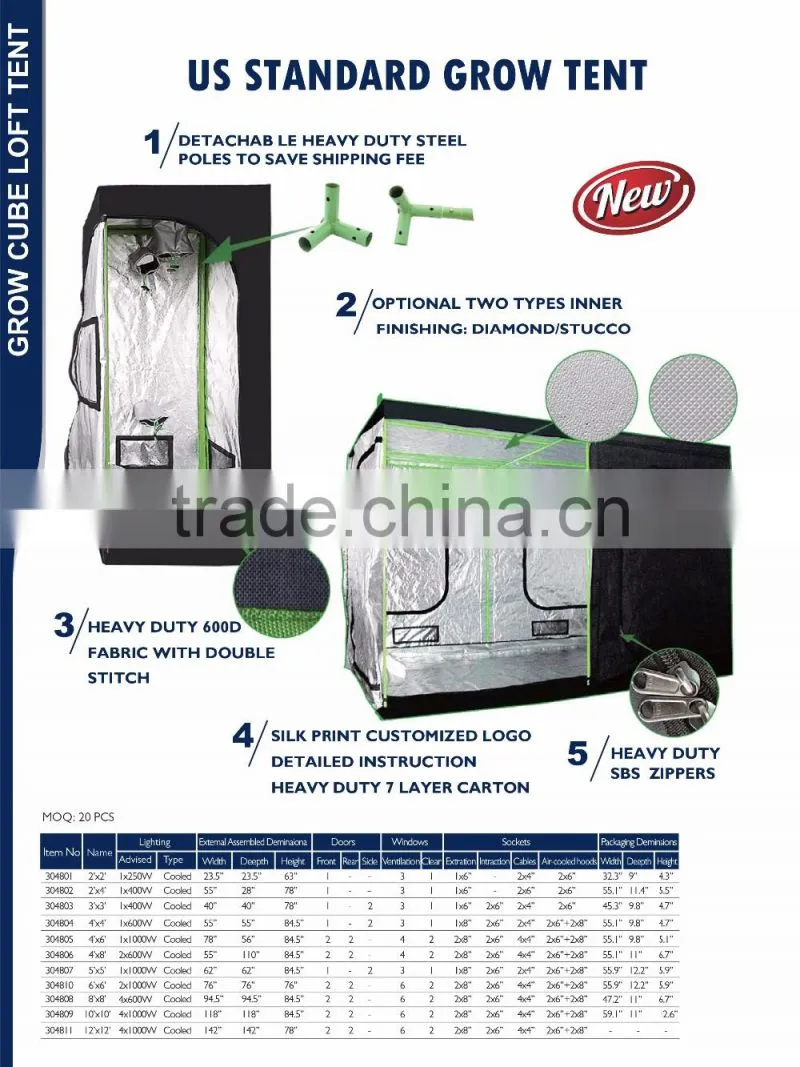 Hydroponic Indoor Grow Highly Reflective Fabric 600D Mylar 12 x 12 Plant Grow Tent