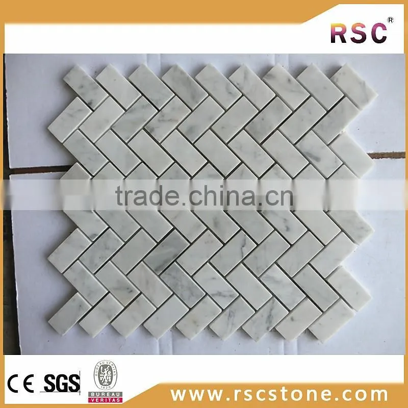 Herribone bianco carrara venato marble mosaic