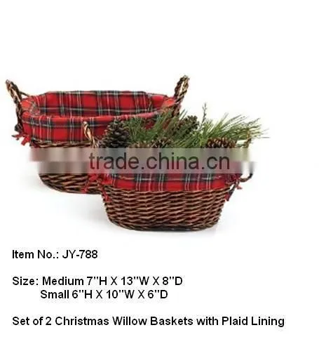 willow White rectangular wicker basket with Pink fabric Lining