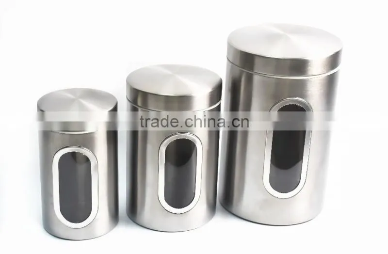 3 Pieces Food Storage Stainless Steel Canister Set With Window Show
