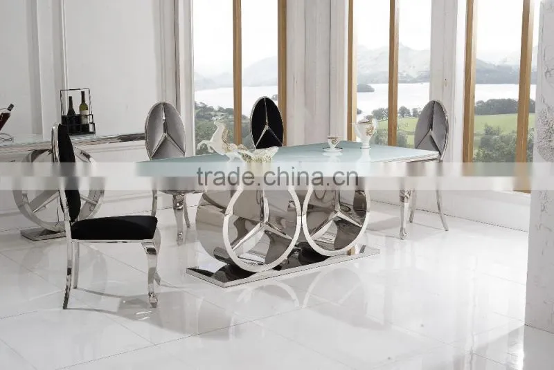 TH413 Stainless Steel Tempered Glass Dining Table Design