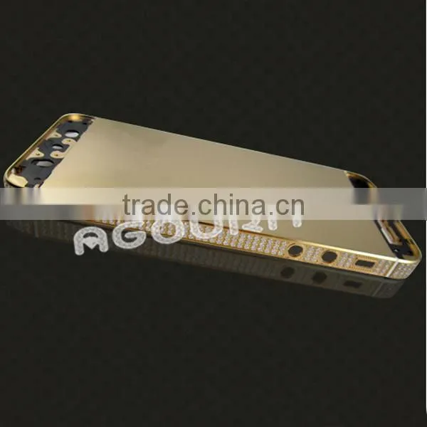Luxury matte gold mobile phone black housing, metal housing encrusted with diamond for iPhone 5 5S
