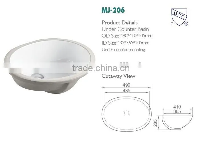 Undermount Ceramic wash basin and bathroom ceramic sinks