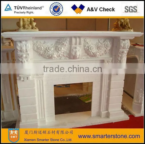 White Marble Tile Fireplace Surround