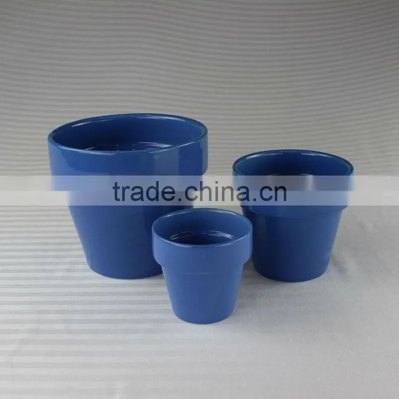 Ceramic Flower pot set of 3 pieces in Blue Color