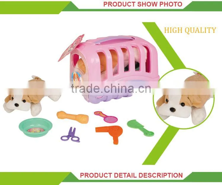 Hot sale indoor children toys plush pet dog small plastic house set
