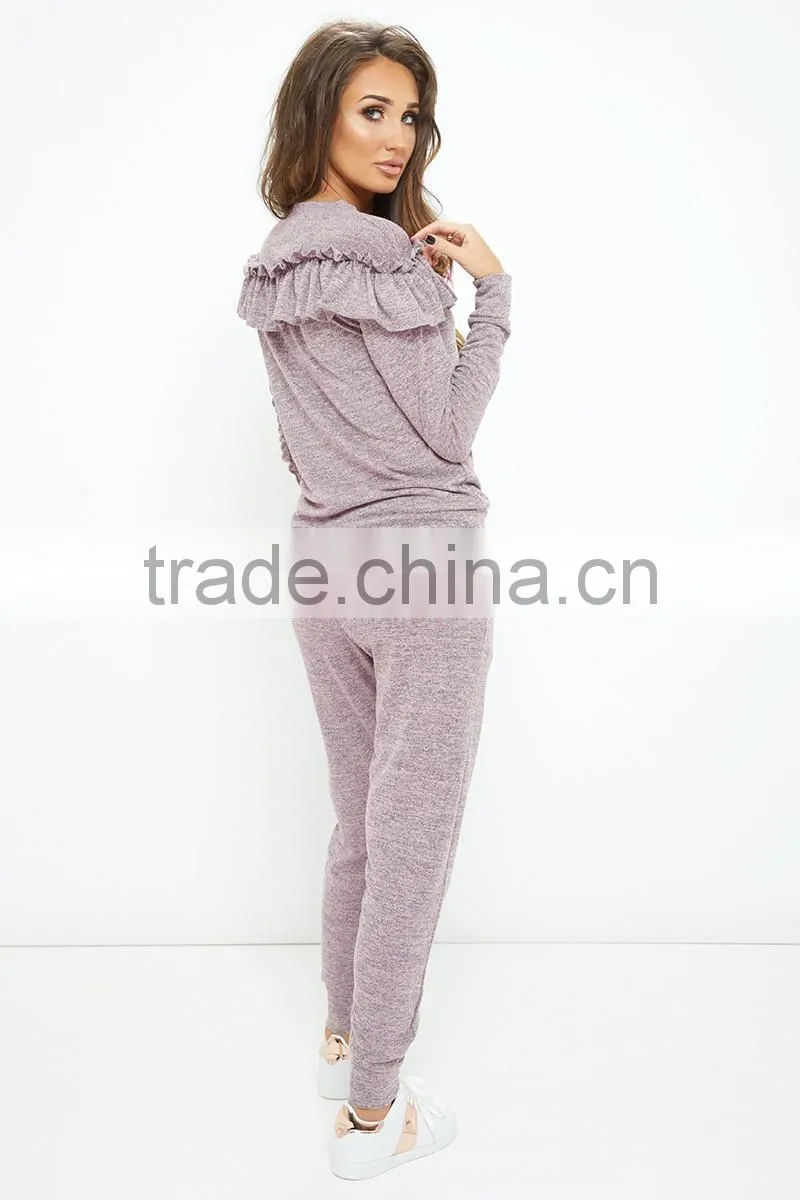 Best Price Sportswear Fitness Loungewear Frill Sweatshirt Jogger Pants Fashion Soccer Training Tracksuit For Womens Clothes