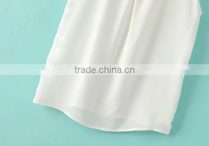 New Women Fashion Summer Lace Floral Hollow Splice Sleeveless Chiffon Blouses