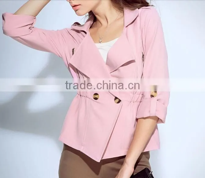 2015 ladies quality coat long sleeve woman oem wholesale factory pink coat