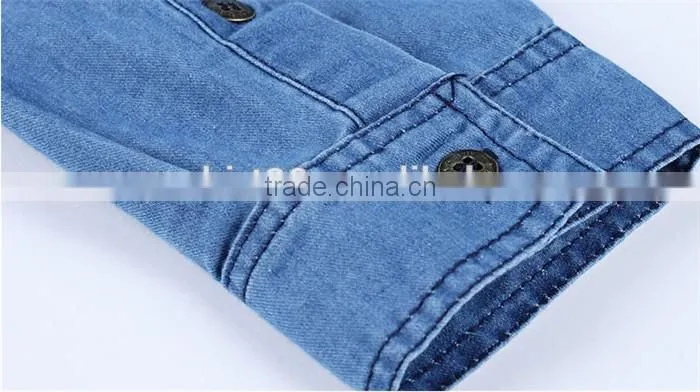 2016 New design men printed washed denim casual shirt , cowboy shirt
