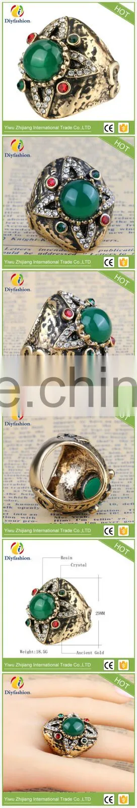 New Antique Rings For Women Fashion Accessories Antique gold Green stone Crystal Fine Finger Ring Female Jewelry