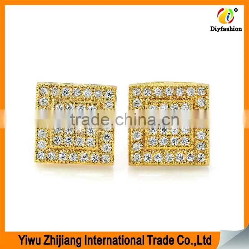 2017 new fashion Set auger Inlay zircon Platinum plating double square gold earrings